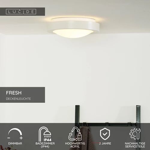 Lucide FRESH - Deckenleuchte Badezimmer - Ø 27 cm - 1xE27 - IP44 - Weiß - USP